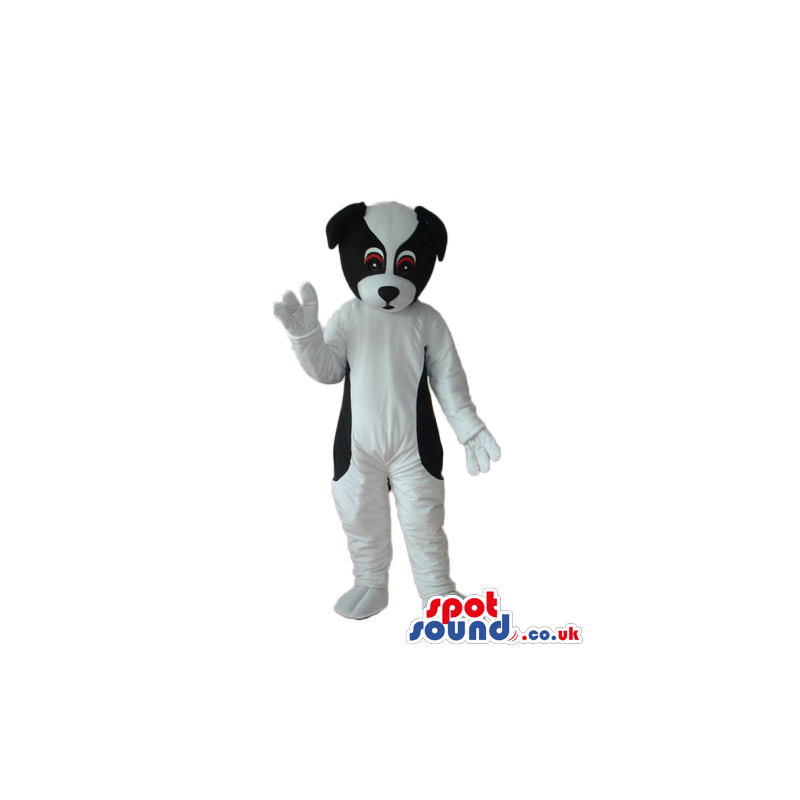 White And Black Cute Dog Plush Mascot With Brown Eyes - Custom