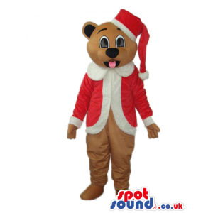 Brown Teddy Bear Plush Mascot Wearing Santa Claus Clothes -
