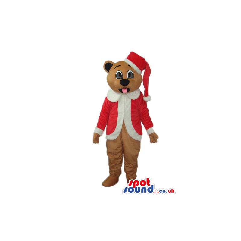 Brown Teddy Bear Plush Mascot Wearing Santa Claus Clothes -