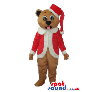 Brown Teddy Bear Plush Mascot Wearing Santa Claus Clothes -