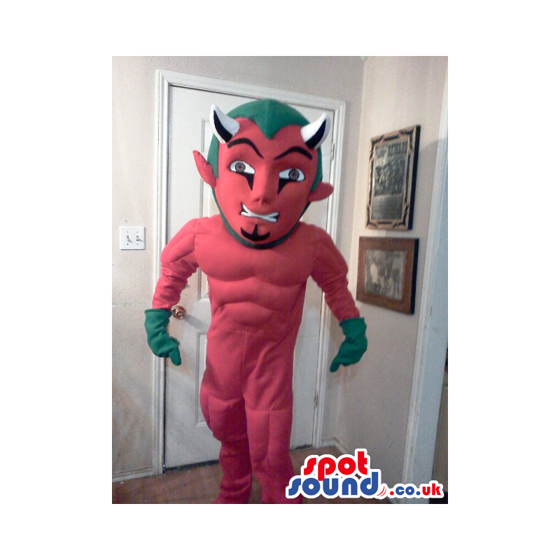 Devil Character Plush Mascot With Green Hair And Gloves -