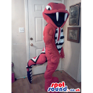 Red And White Plush Snake Mascot With A Huge Mouth - Custom
