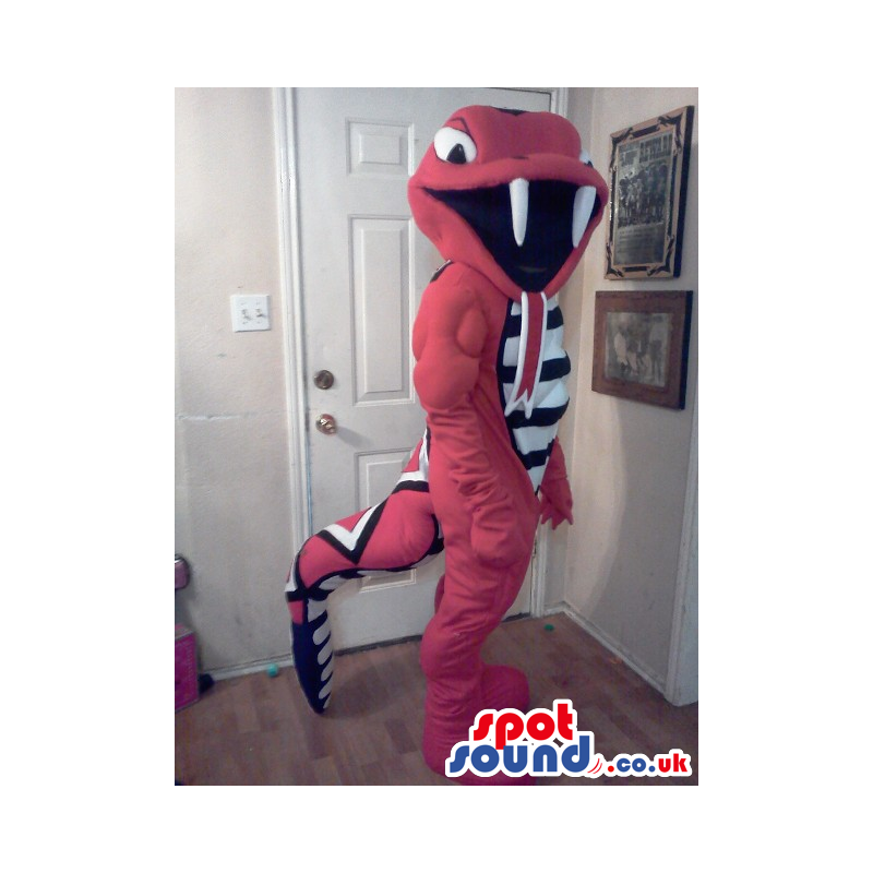 Red And White Plush Snake Mascot With A Huge Mouth - Custom