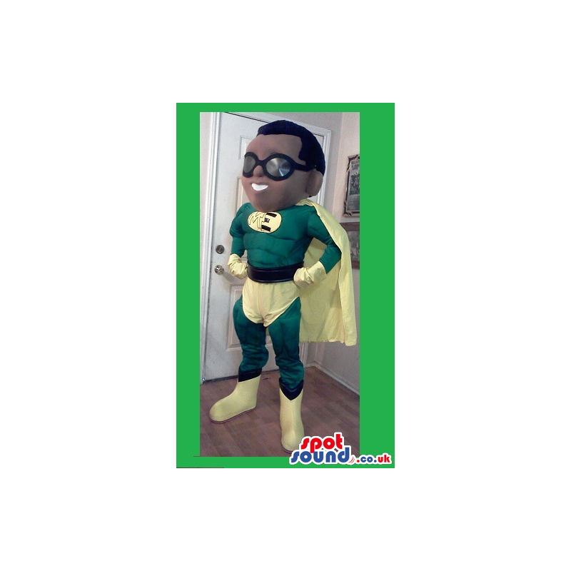 Superhero Boy Mascot Wearing Green And Yellow Garments - Custom
