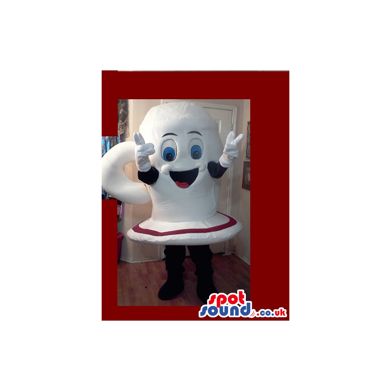Cute White Upside Down Tea Cup Mascot With A Happy Face -