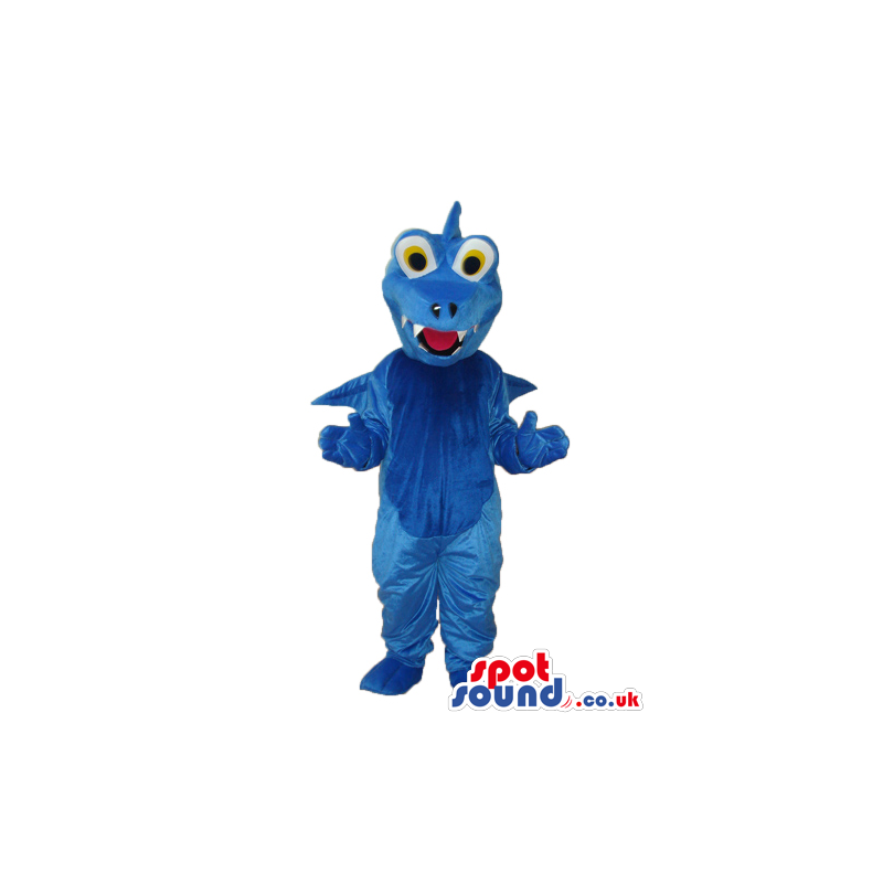 Customizable All Blue Dragon Plush Mascot With Yellow Eyes -