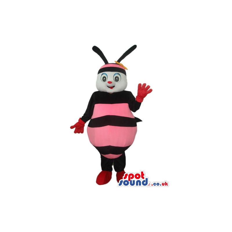 Bee Plush Mascot With A Funny Smile And Pink Stripes - Custom