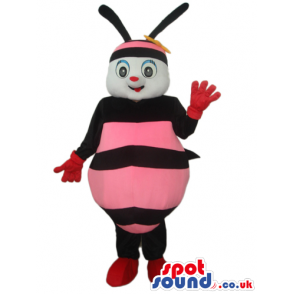 Bee Plush Mascot With A Funny Smile And Pink Stripes - Custom