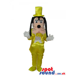 Goofy Dog Cartoon Disney Character Mascot Wearing Yellow