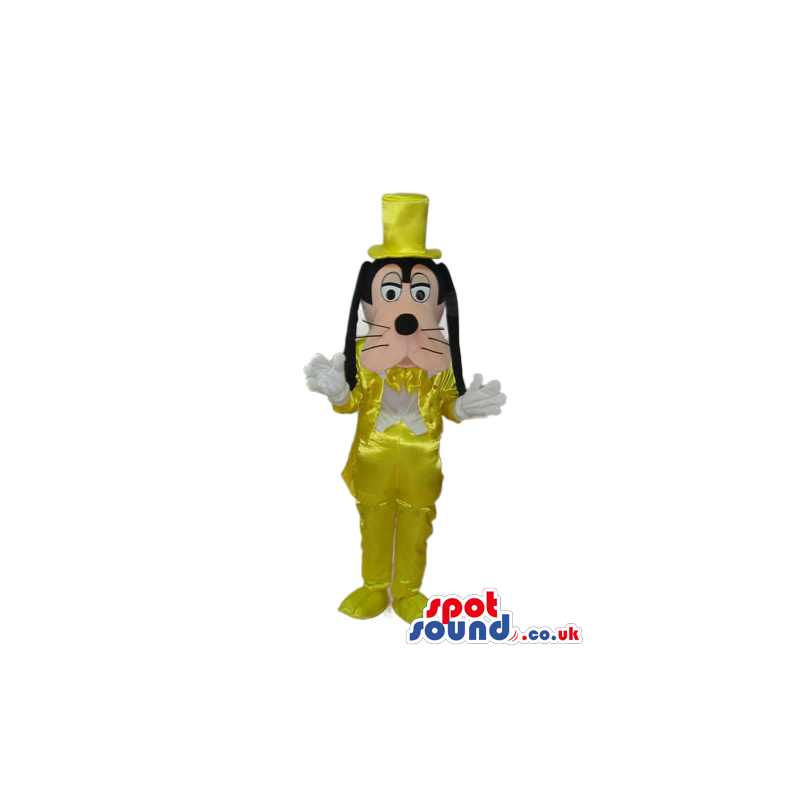 Goofy Dog Cartoon Disney Character Mascot Wearing Yellow