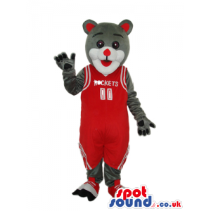 Grey Bear Plush Mascot Wearing Red Basketball Garments - Custom