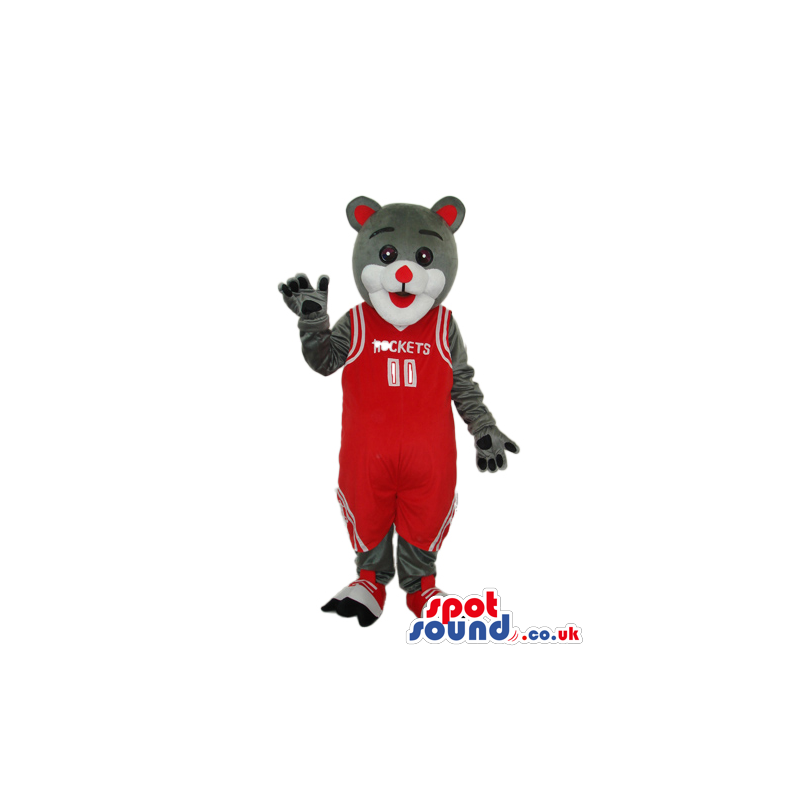 Grey Bear Plush Mascot Wearing Red Basketball Garments - Custom