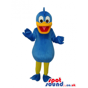 Cute Cartoon Blue Duck Mascot With A Big Orange Beak - Custom