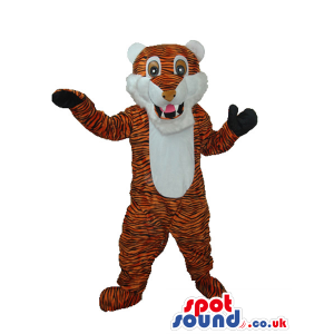 Cute Orange Tiger Plush Mascot With A White Belly And Ears -