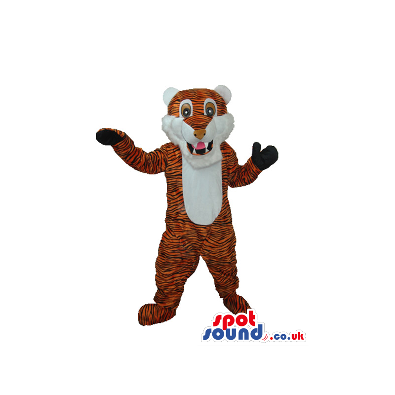 Cute Orange Tiger Plush Mascot With A White Belly And Ears -