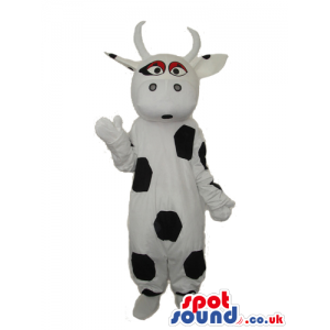 Cute Cow Plush Mascot With White Horns And Brown Eyes - Custom