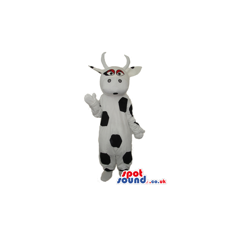 Cute Cow Plush Mascot With White Horns And Brown Eyes - Custom