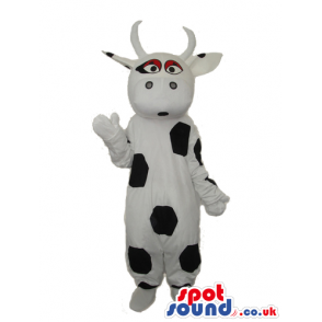 Cute Cow Plush Mascot With White Horns And Brown Eyes - Custom