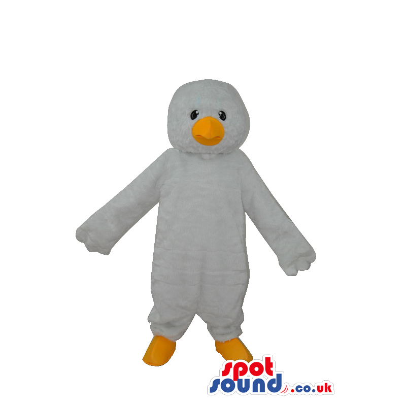 Cute Young White Duck Plush Mascot With A Small Black Eyes -