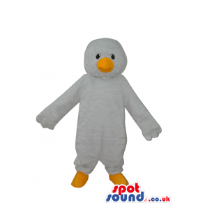 Cute Young White Duck Plush Mascot With A Small Black Eyes -