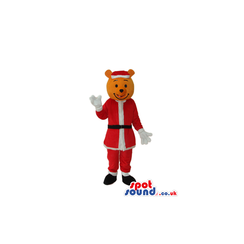 Orange Teddy Bear Plush Mascot Wearing Santa Claus Clothes -