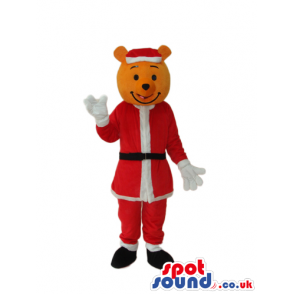 Orange Teddy Bear Plush Mascot Wearing Santa Claus Clothes -