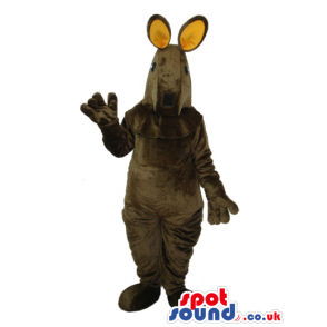 Dark Brown Kangaroo Plush Animal Mascot With Beige Ears -