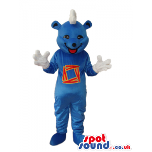 Blue Bear Plush Mascot With A White Comb And A Logo - Custom