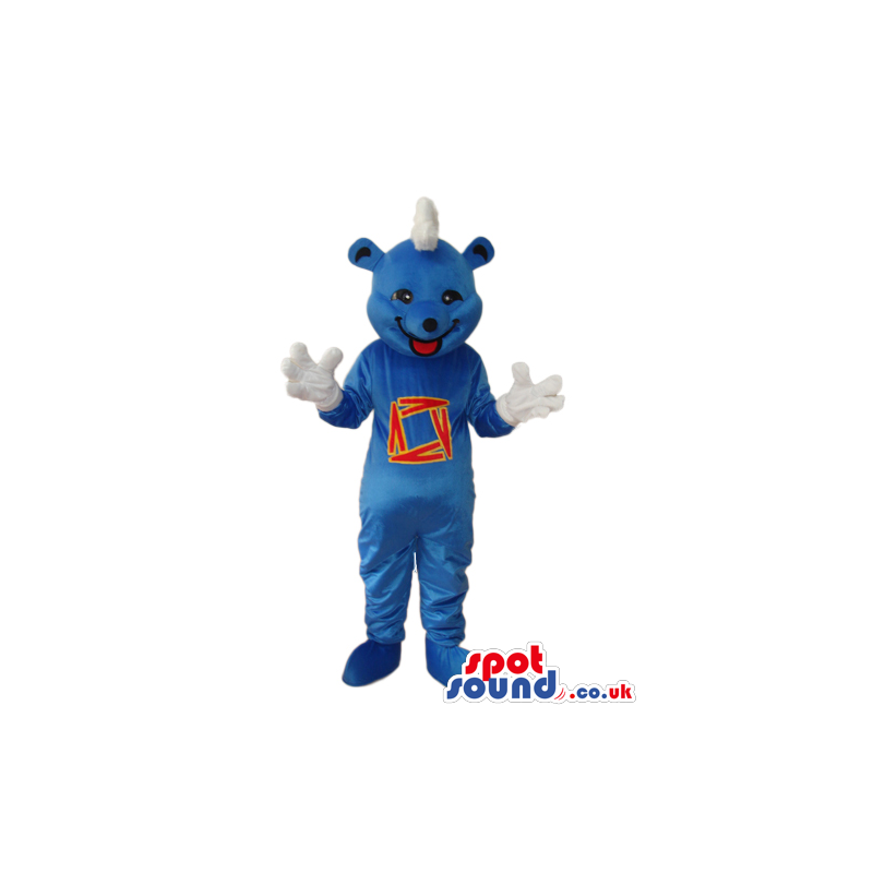 Blue Bear Plush Mascot With A White Comb And A Logo - Custom