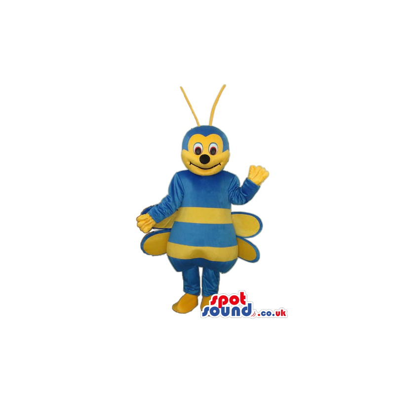 Bee Plush Mascot With A Funny Smile And Blue Body - Custom