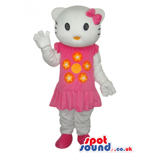 Kitty Cat Popular Cartoon Mascot With A Pink Short Dress -