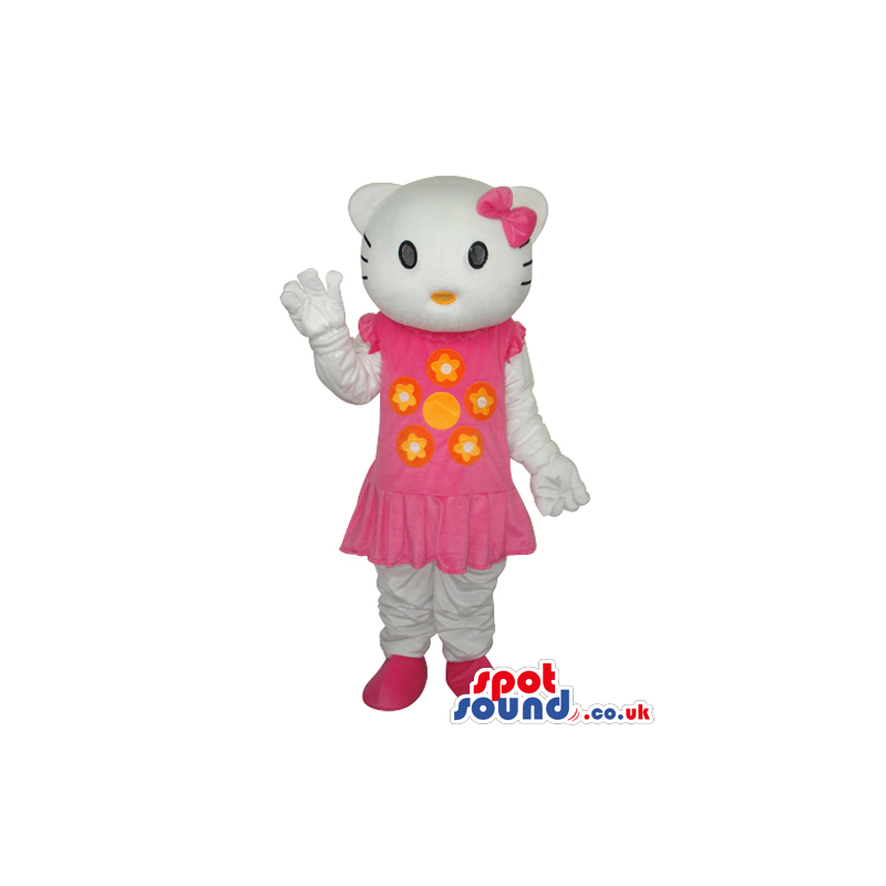 Kitty Cat Popular Cartoon Mascot With A Pink Short Dress -