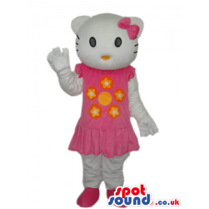 Kitty Cat Popular Cartoon Mascot With A Pink Short Dress -