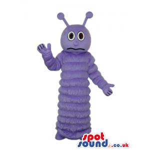 Worried Purple Caterpillar Mascot With Round Eyes - Custom