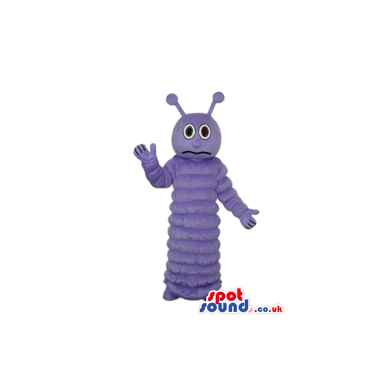 Worried Purple Caterpillar Mascot With Round Eyes - Custom