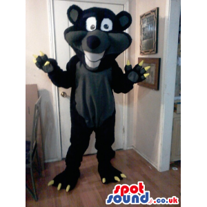 Cartoon Happy Black Bear Plush Mascot With A Big Smile - Custom