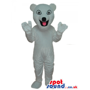 Happy White Bear Plush Mascot With Round Eyes And Black Nose -