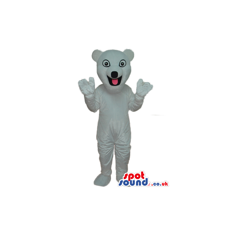 Happy White Bear Plush Mascot With Round Eyes And Black Nose -