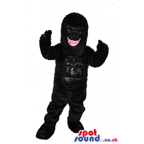 All Black Angry Gorilla Plush Mascot Showing Its Jaws - Custom
