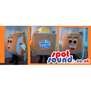 Cartoon Cheese Sandwich Food Mascot Wearing A Yellow Cap -