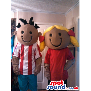 Funny Boy And Girl Couple Mascot With Red T-Shirts - Custom