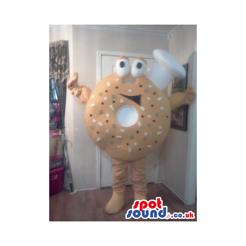 Bagel Or Doughnut Food Mascot With Funny Face And Chef Hat -