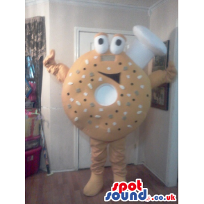 Bagel Or Doughnut Food Mascot With Funny Face And Chef Hat -