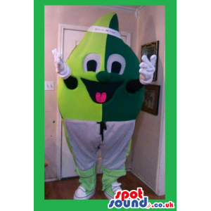 Funny Two Tone Green Leaf Mascot With A Cute Face And Shorts -