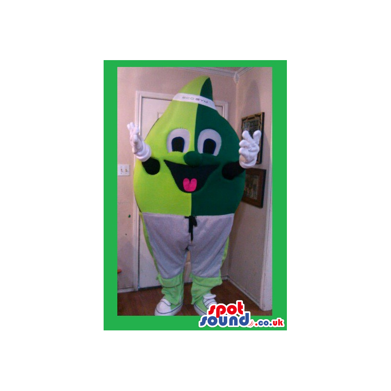 Funny Two Tone Green Leaf Mascot With A Cute Face And Shorts -