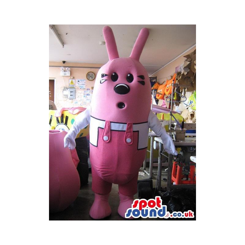 Pink bullet mascot with two horns and looking amazed - Custom