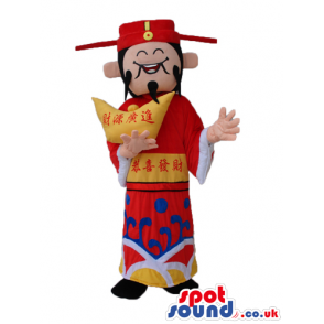 Chinese Man Character Plush Mascot Wearing Oriental Red Clothes