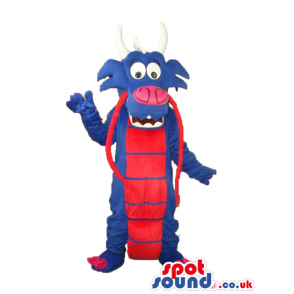 Exotic Blue Dragon Plush Mascot With Red Belly And Horns -