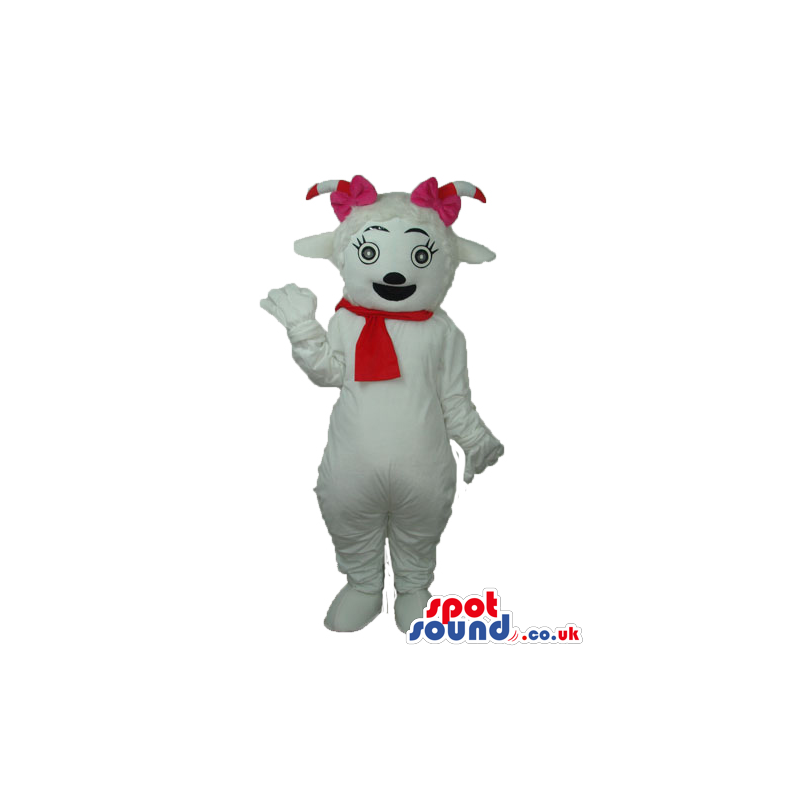 Fantasy White Girl Goat Animal Plush Mascot Wearing Red A Scarf