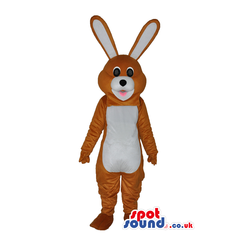 Fantasy Brown Bunny Plush Mascot With A White Belly And Long